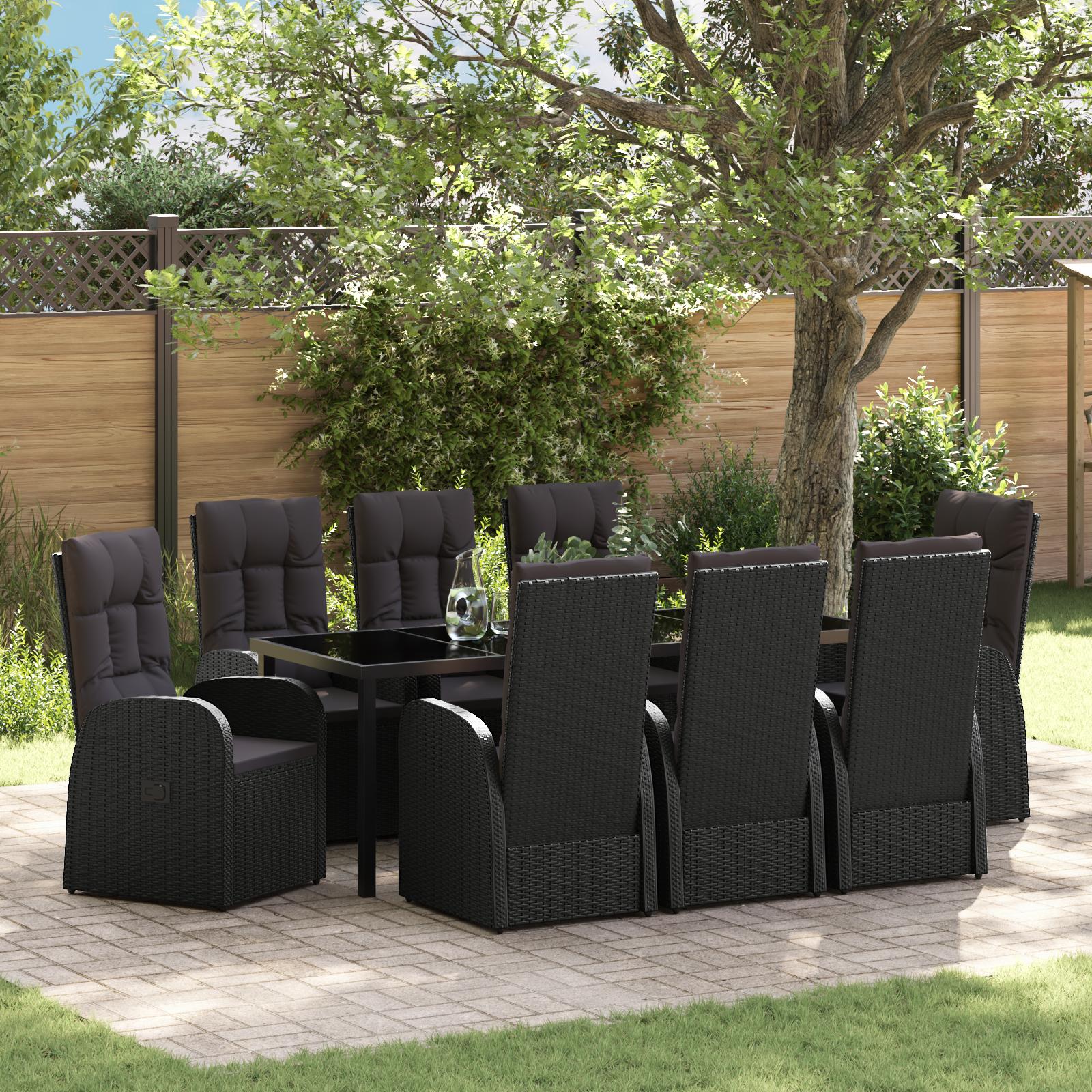 Have Spisebordssæt med pude 9 stk Sort polyrattan