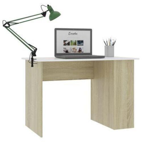 Skrivebord 110x60x73 cm konstrueret træ hvid og sonoma-eg
