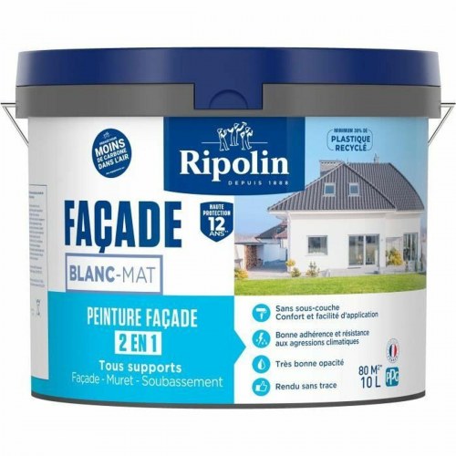 Ripolin Facademaling 2 i 1, Hvid Mat - 10 l (474646)