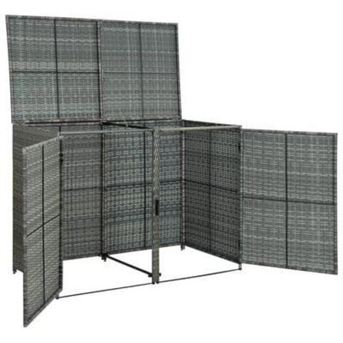 Dobbelt skraldespandsskjuler 148x77x111 cm polyrattan grå