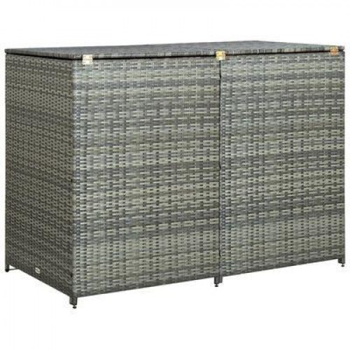 Dobbelt skraldespandsskjuler i polyrattan - 148 × 77 × 111 cm, grå