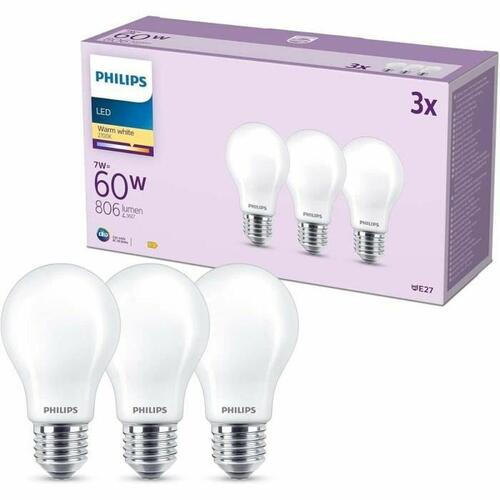Philips LED pære A60 E27 7 W (60 W) 2700 K - 3 stk.