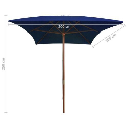 Haveparasol 200x300 cm træstang blå