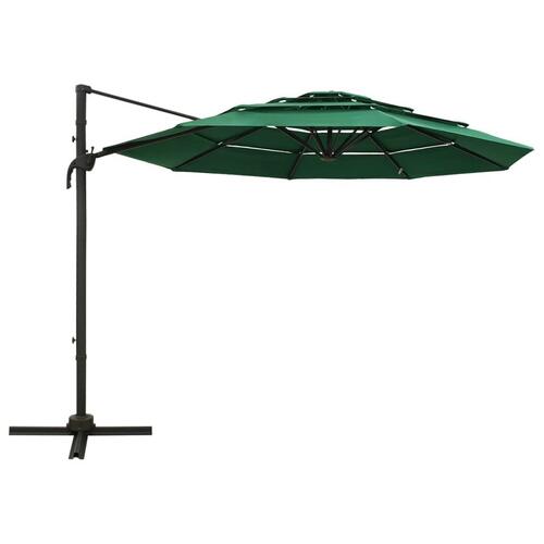 Parasol 3x3 m aluminiumsstang 4 niveauer grøn