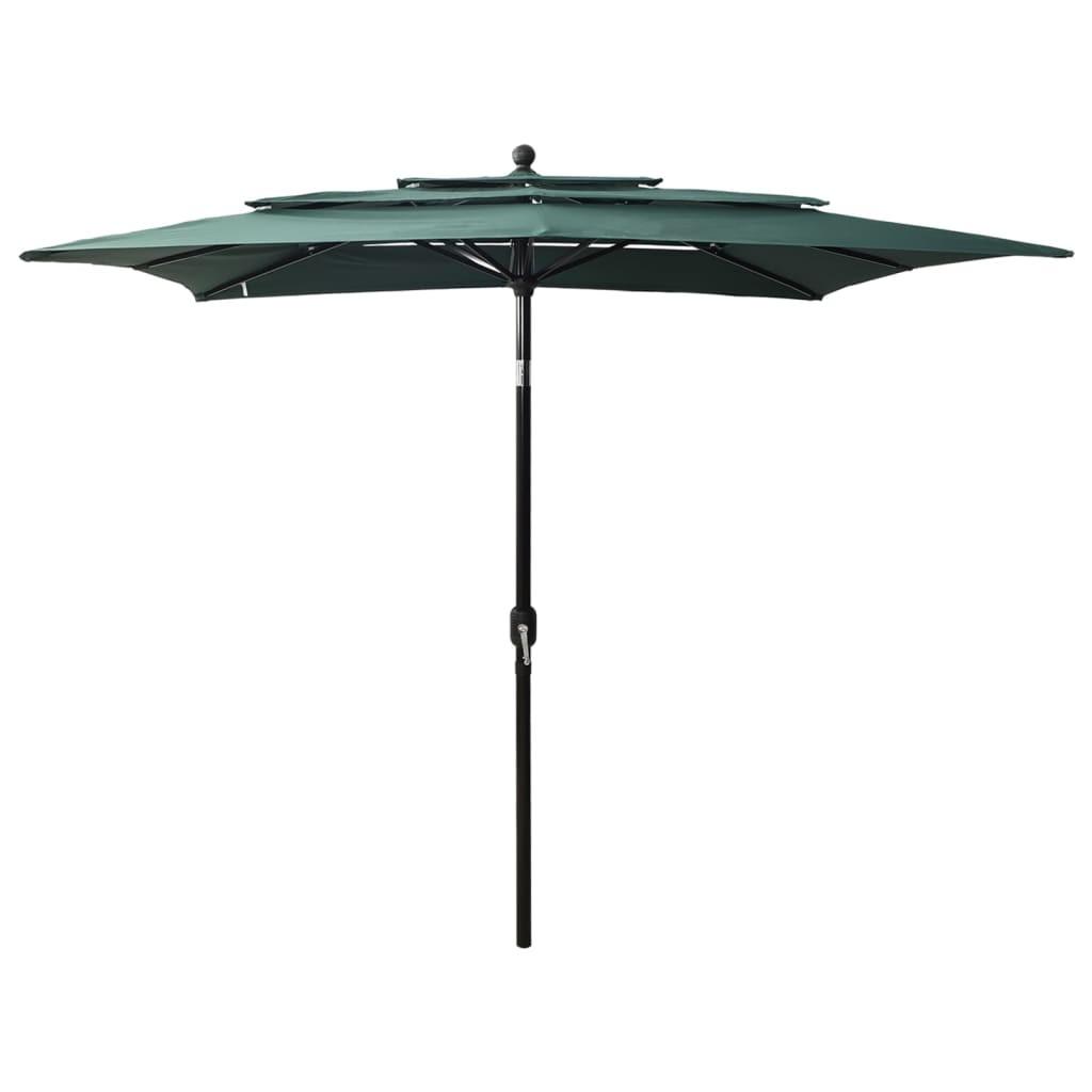 Parasol 2,5x2,5 m aluminiumsstang 3 niveauer grøn