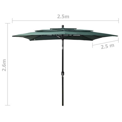 Parasol med aluminiumsstang i 3 niveauer 2,5x2,5 m grøn