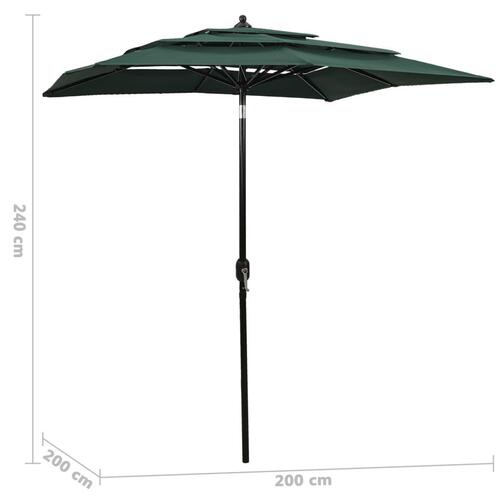 Parasol med aluminiumsstang i 3 niveauer 2x2 m grøn