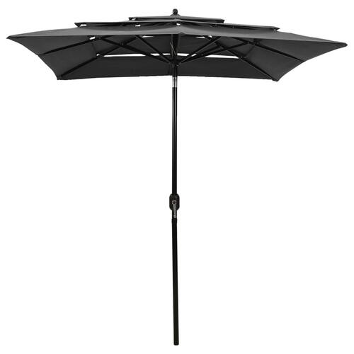 Parasol 2x2 m aluminiumsstang 3 niveauer antracitgrå