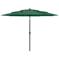 Parasol 3 m aluminiumsstang 3 niveauer grøn