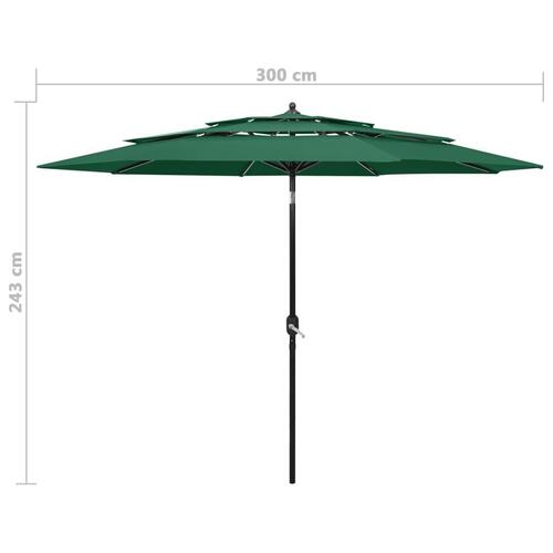 Parasol 3 m aluminiumsstang 3 niveauer grøn