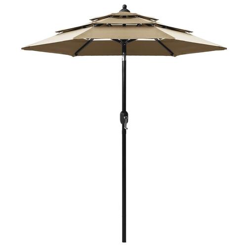 Parasol 2 m aluminiumsstang 3 niveauer gråbrun