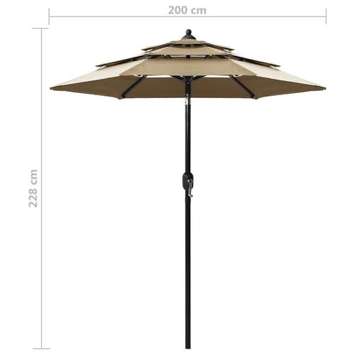 Parasol 2 m aluminiumsstang 3 niveauer gråbrun