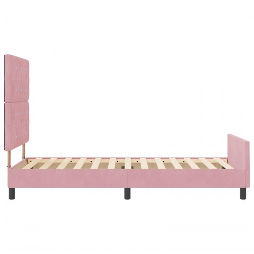 Sengeramme med hovedgærde 90 x 190 cm - lyserød fløjl