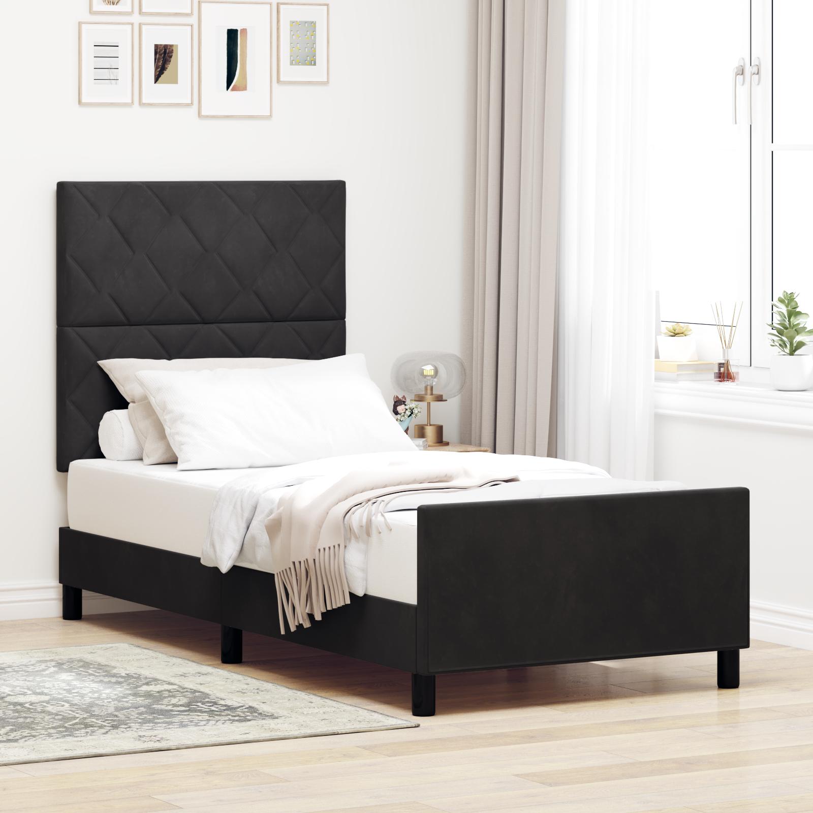 vidaXL Box spring seng med hovedgærde Sort 90 x 200 cm Fløjl