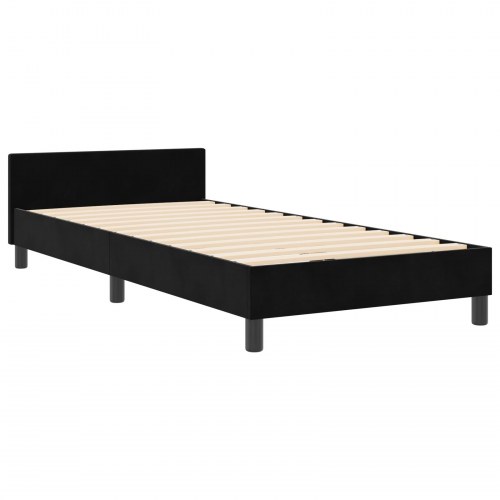 Sengeramme med hovedgærde 90 x 200 cm - sort fløjl