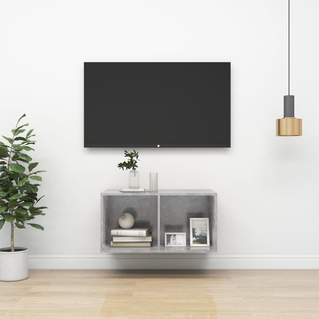 Væghængt tv-bord 37x37x72 cm konstrueret træ betongrå