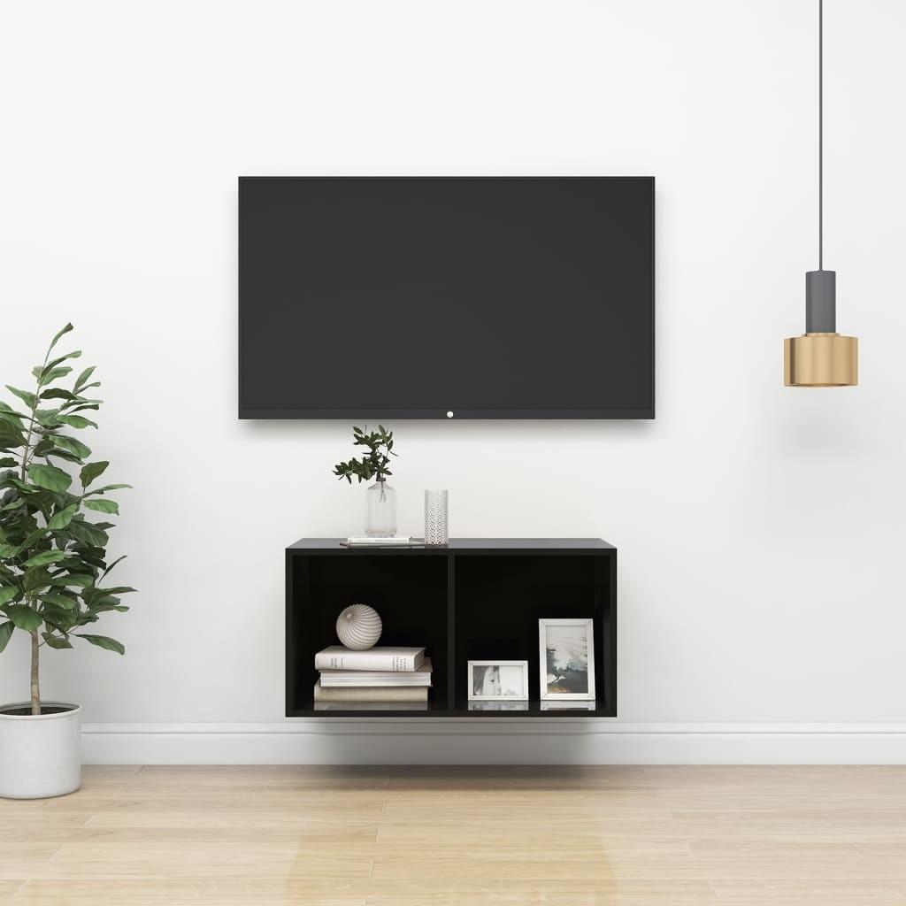 Væghængt tv-bord 37x37x72 cm konstrueret træ sort højglans