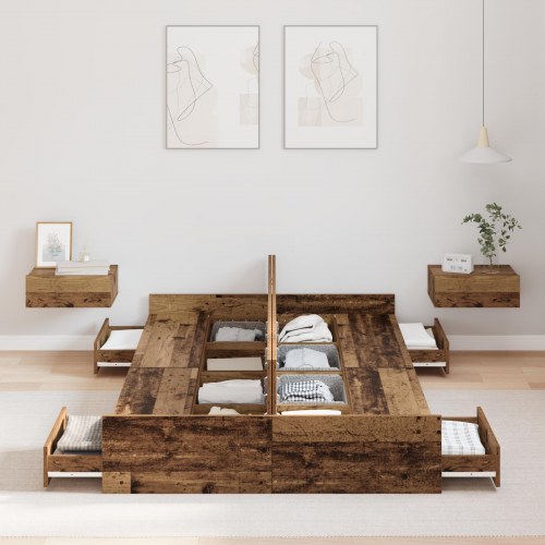 Sengeramme med opbevaring med skuffe Gammelt træ 120 x 190 cm