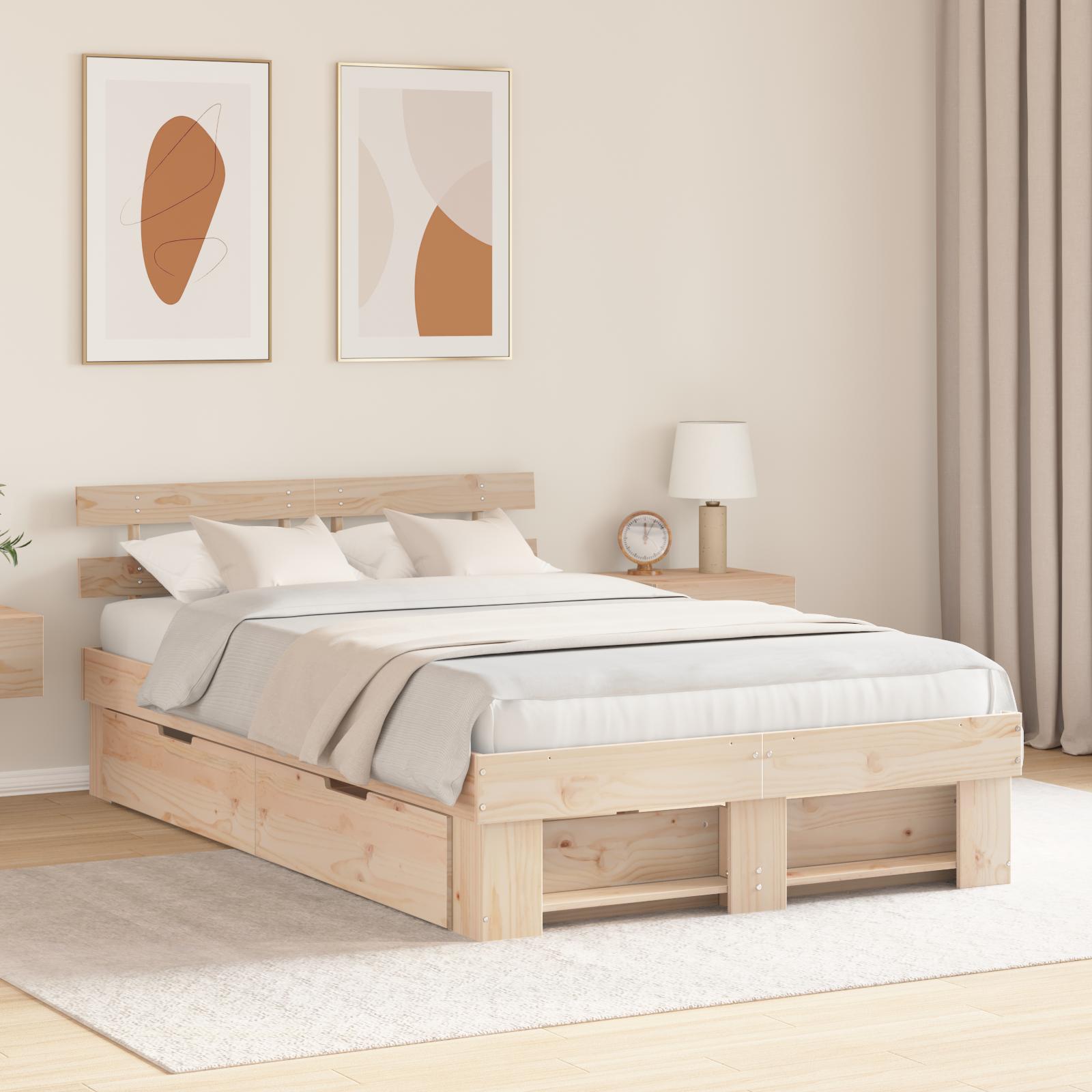 Sengestel med hovedgærde Brun 135 x 190 cm Massivt fyrretræ