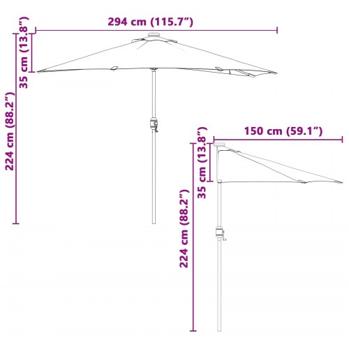 Halv haveparasol Sandfarvet 294 x 150 x 224 cm Stof