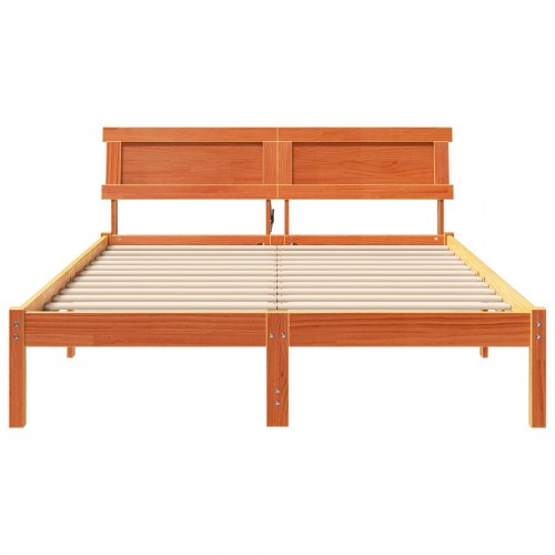Sengestel med hovedgærde og USB - voksbrun 120 x 190 cm
