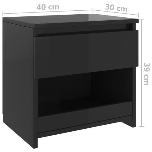 Sengebord 40x30x39 cm spånplade sort højglans