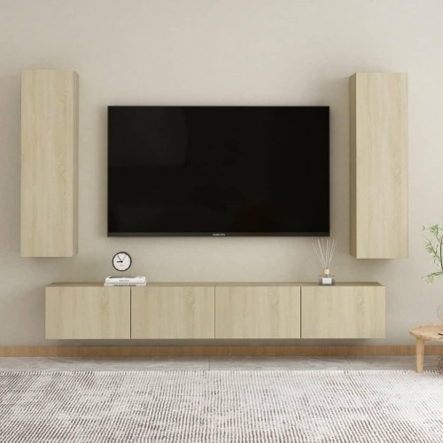 Væghængt tv-bord i konstrueret træ - sonoma-eg, 30,5 x 30 x 110 cm