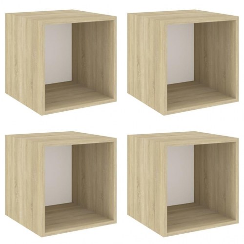Vægskab 4 stk. 37x37x37 cm konstrueret træ hvid og sonoma-eg