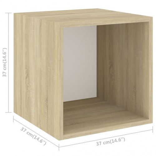 Vægskab 4 stk. 37x37x37 cm konstrueret træ hvid og sonoma-eg