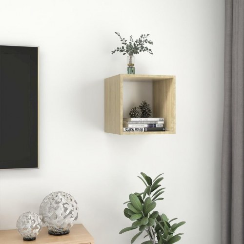 Vægskab 37x37x37 cm konstrueret træ hvid og sonoma-eg