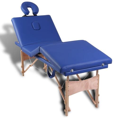 Sammenfoldeligt massagebord med træstel 4 zoner blå