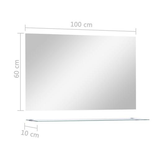 Vægspejl med hylde 100x60 cm hærdet glas