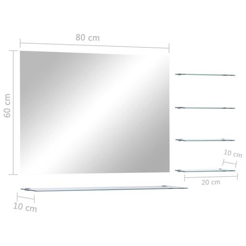 Vægspejl med 5 hylder 80x60 cm sølvfarvet