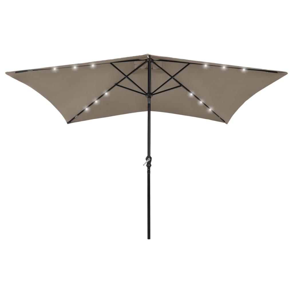 Parasol med stålstang og LED-lys 2x3 m gråbrun