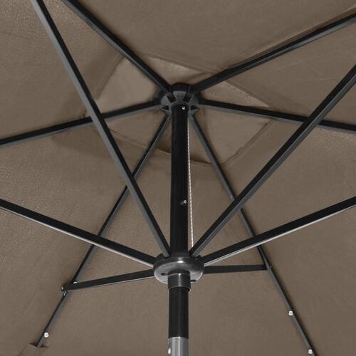 Parasol med stålstang og LED-lys 2x3 m gråbrun