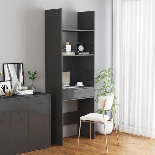 Bogreol 60x35x180 cm konstrueret træ grå højglans
