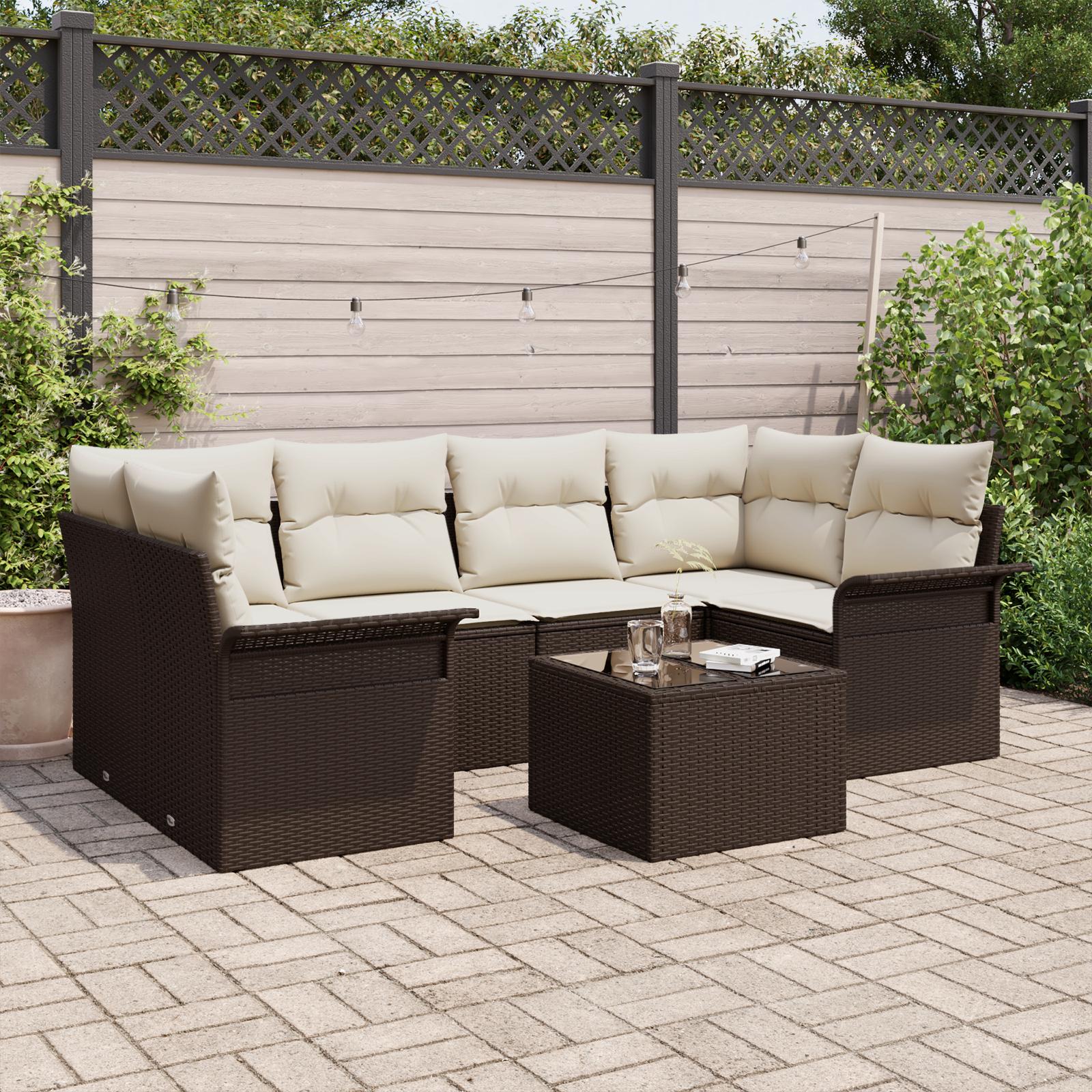 Havesofa Sæt 7 Dele 55 X 55 X 37 Cm Polyrattan - Brun og hvid
