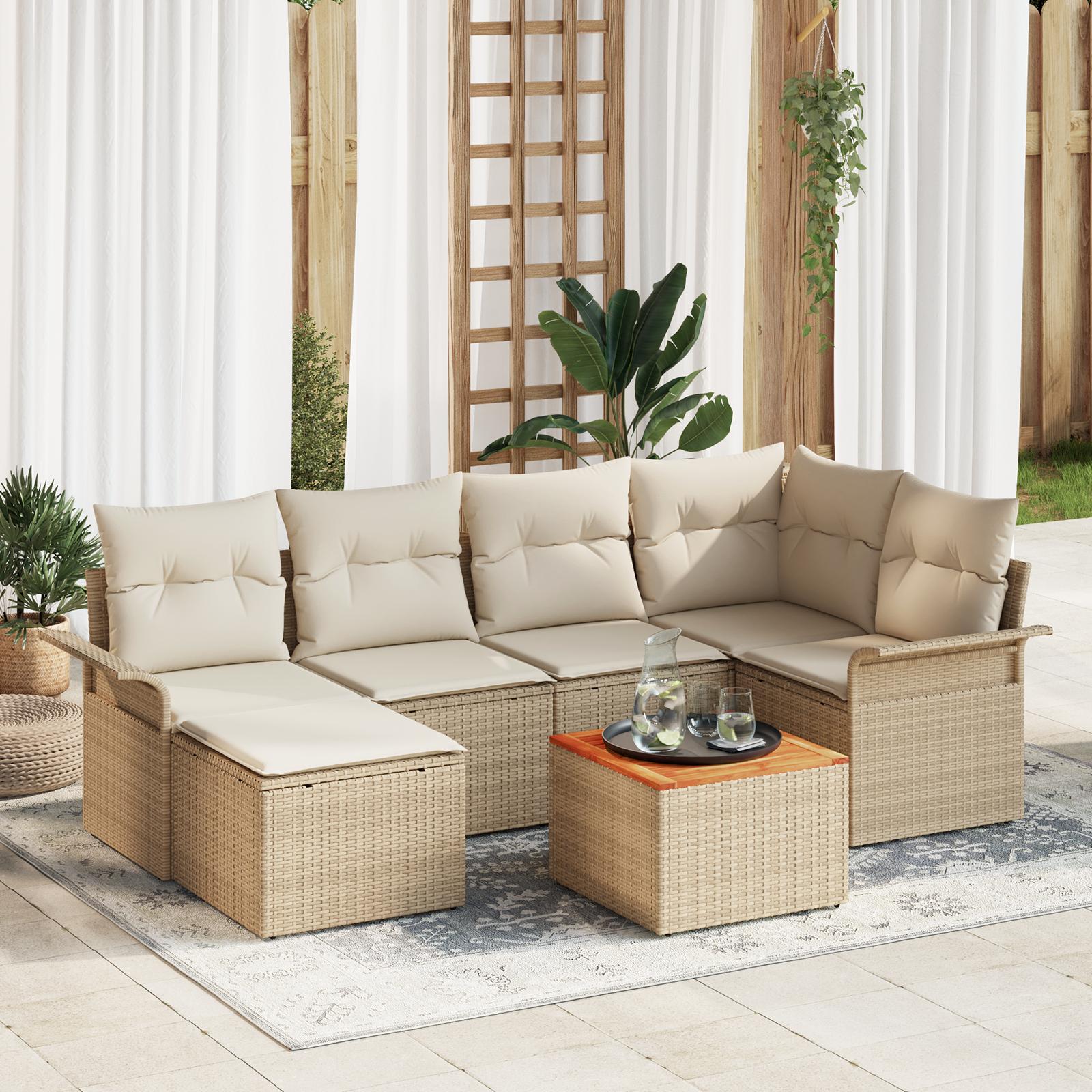Havesofa Sæt med pude med opbevaring 7 stk Beige og creme