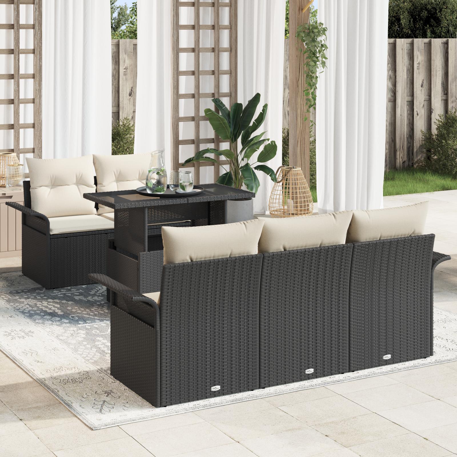 Havesofa SÃ¦t med pude med opbevaring 6 stk Sort Poly rattan