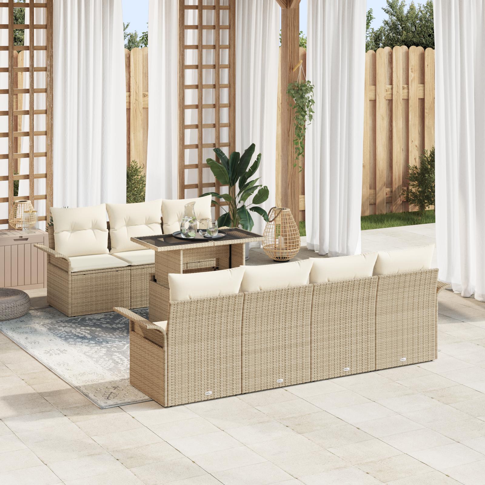 Havesofa Sæt med pude med opbevaring 8 stk Beige Poly rattan