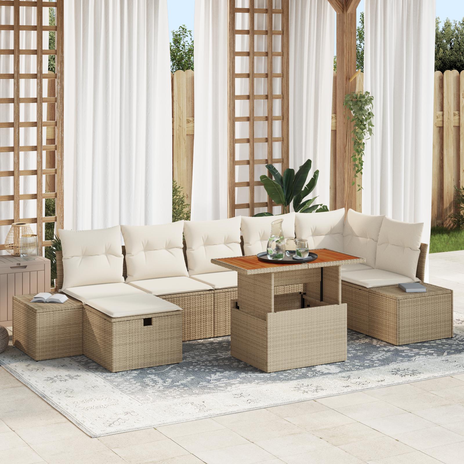 Havesofa SÃ¦t 8 stk Beige polyrattan