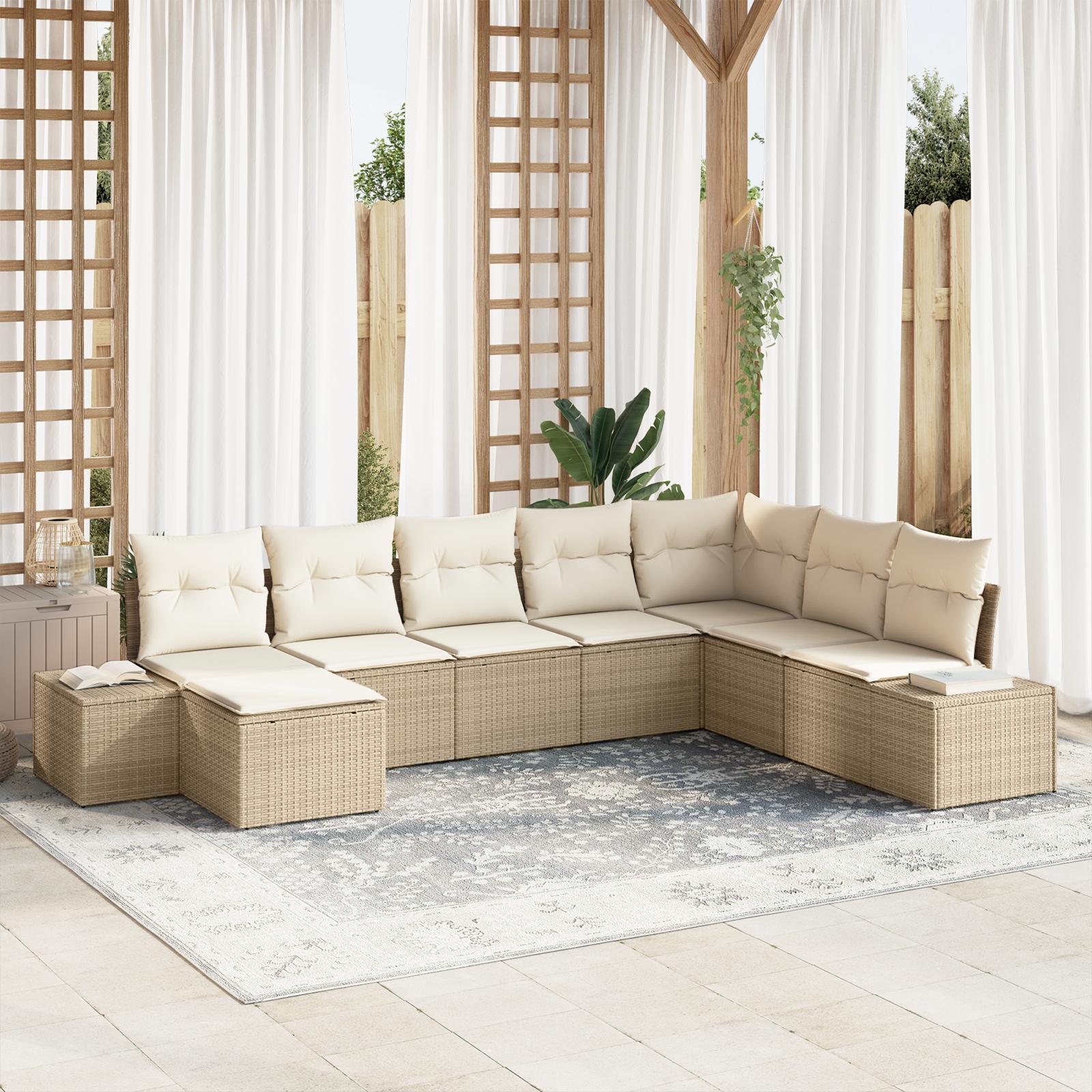 Havesofa Sæt 8 stk beige og cremefarvet 319 x 209 x 85 cm