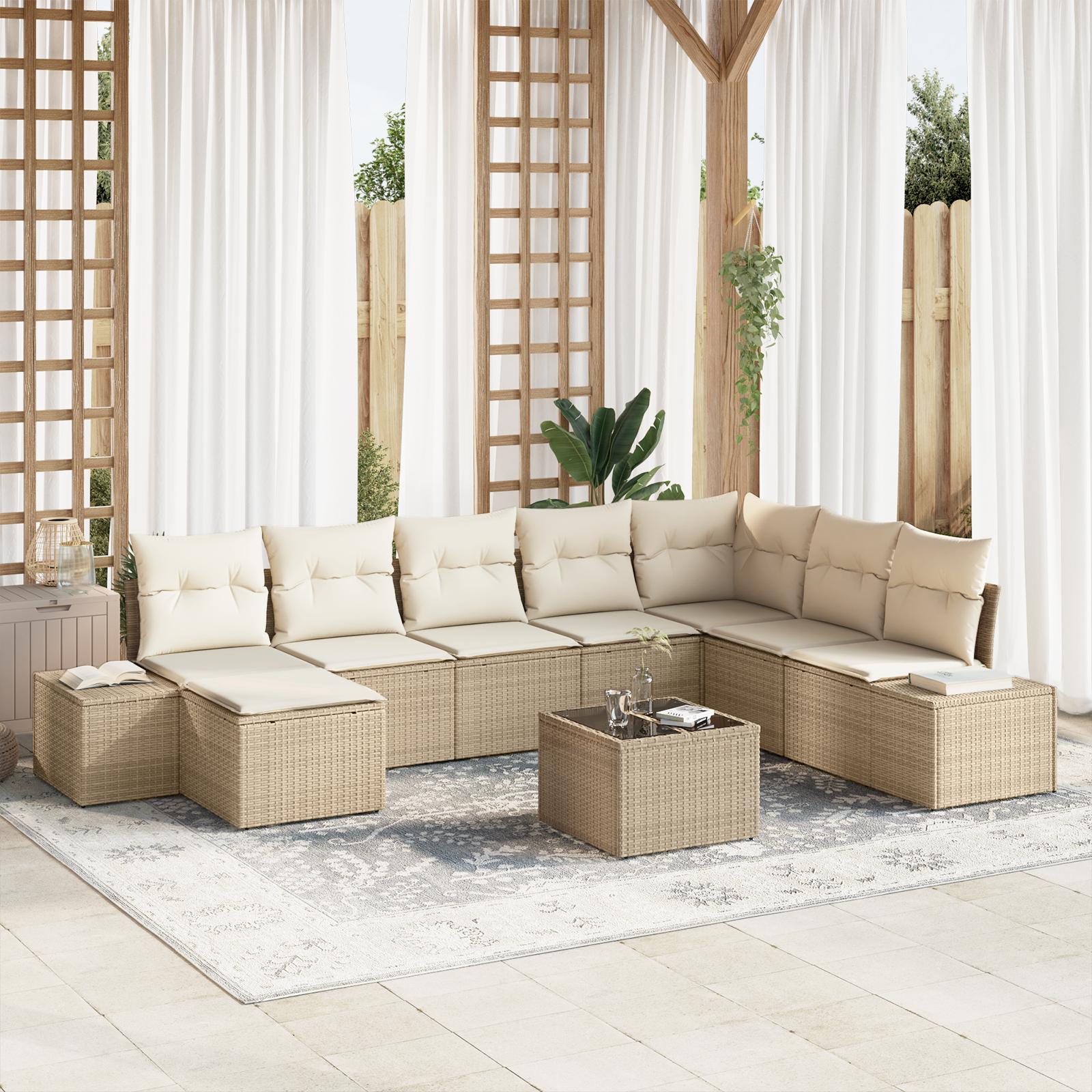 Havesofa Sæt 9 stk beige og cremefarvet 319 x 209 x 85 cm