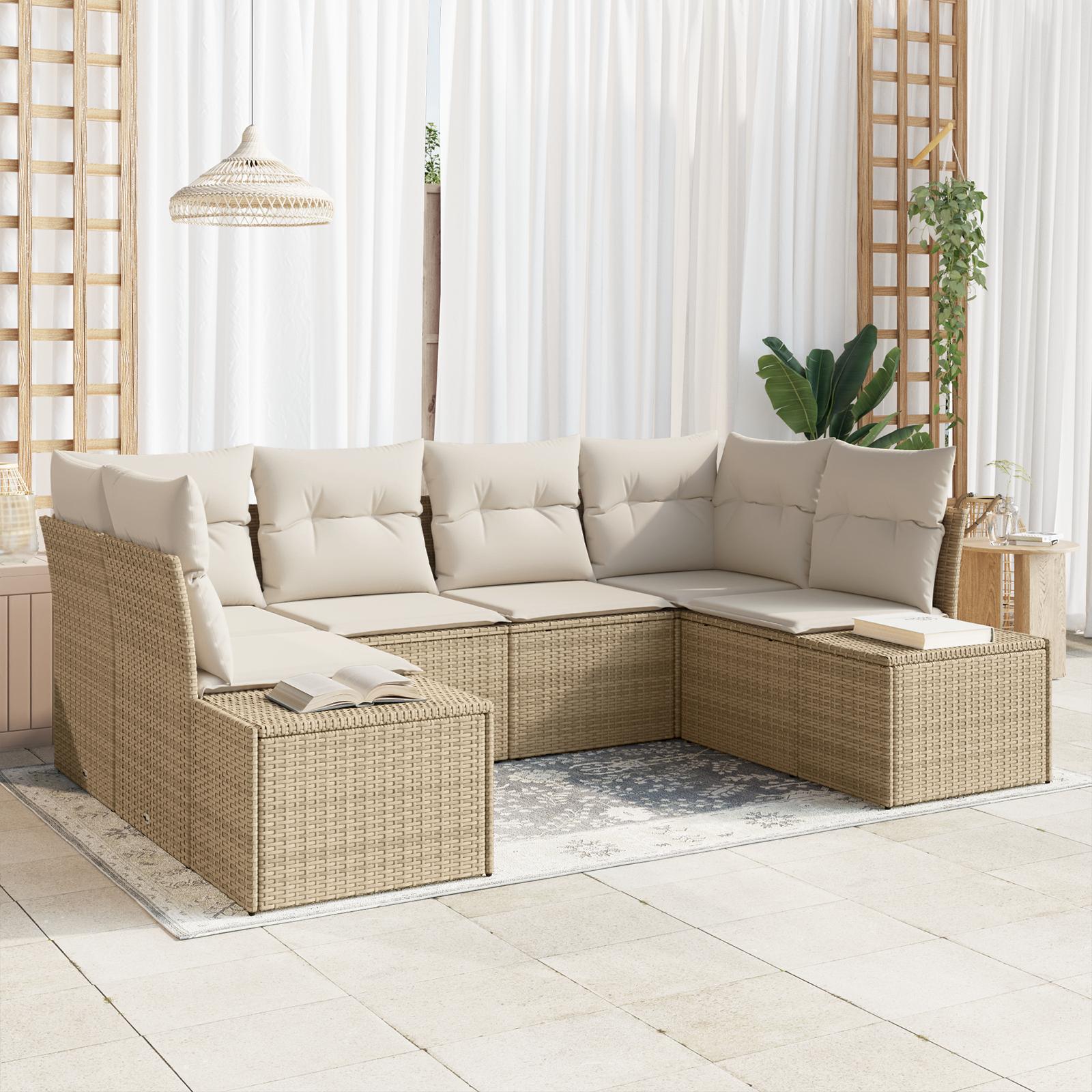 Havesofa Sæt 6 stk beige og cremefarvet 234 x 154 x 85 cm