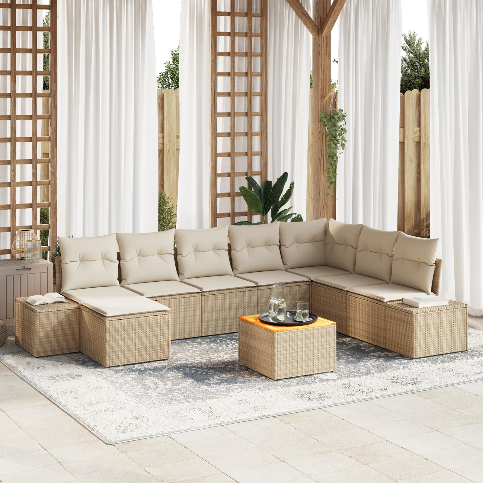 Havesofa SÃ¦t 9 stk Beige og hvid