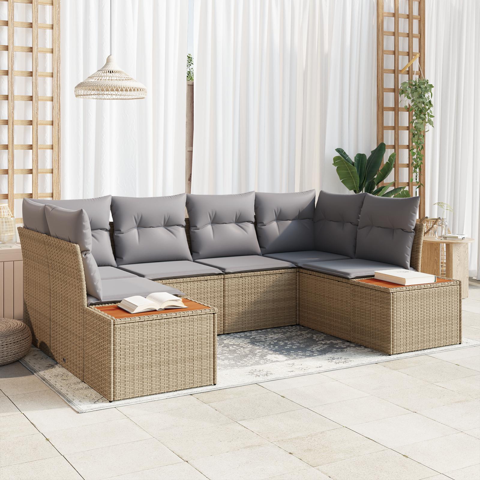 Havesofa Sæt med pude 6 stk beige og lysegrå 234 x 154 x 85 cm