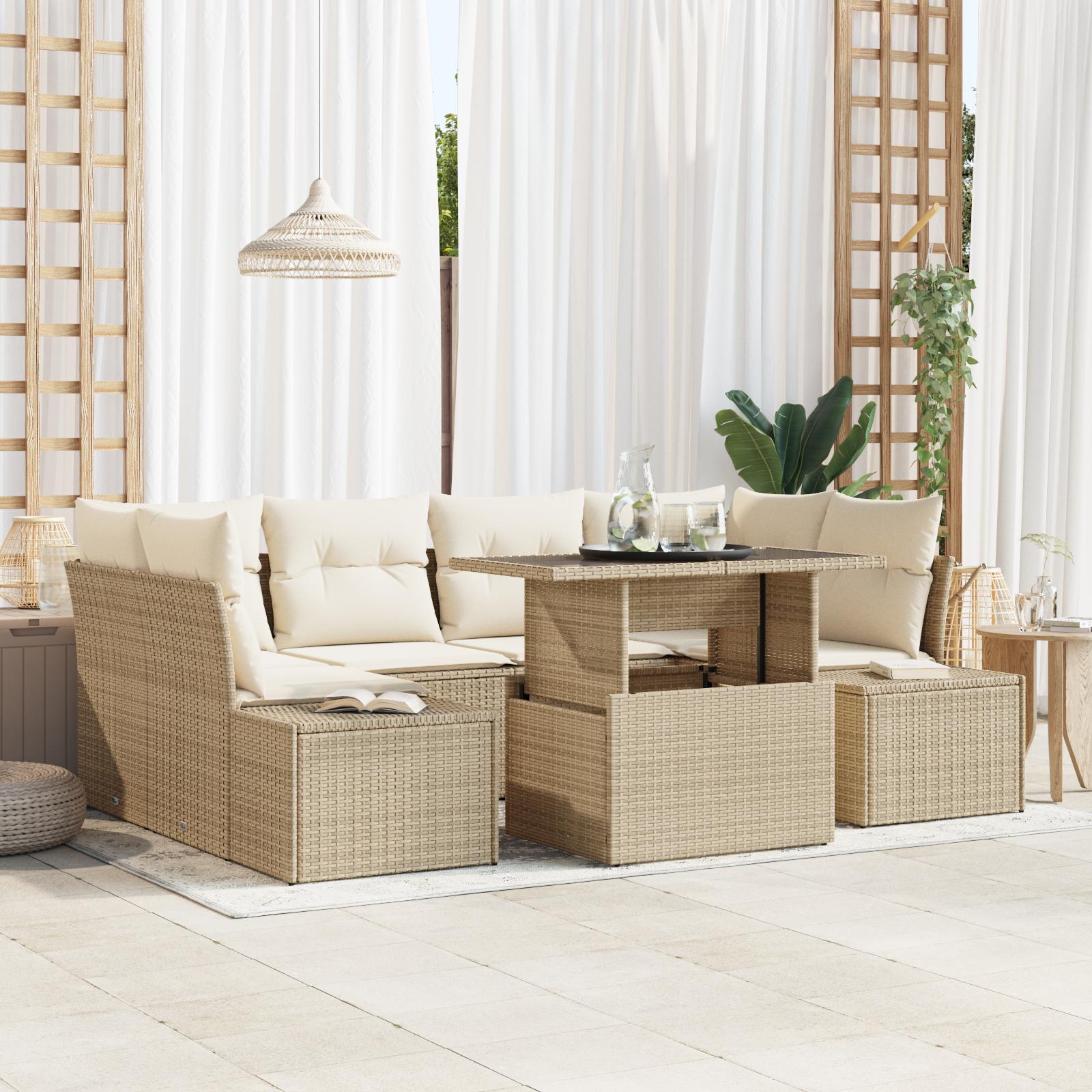 Havesofa Sæt med pude 7 stk Beige og creme 100 x 55 x 73 cm