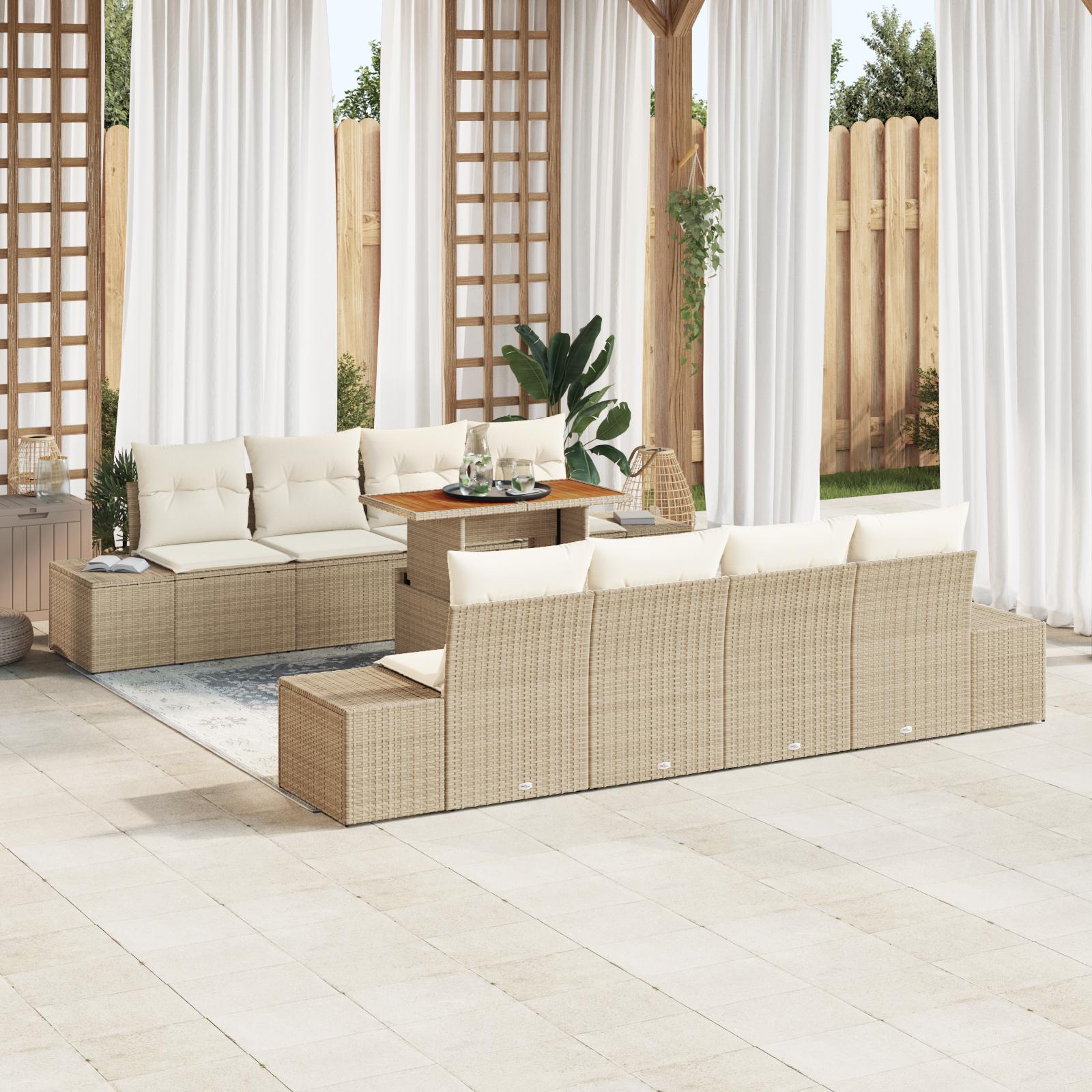 Havesofa SÃ¦t med opbevaring 9 stk Beige Poly rattan
