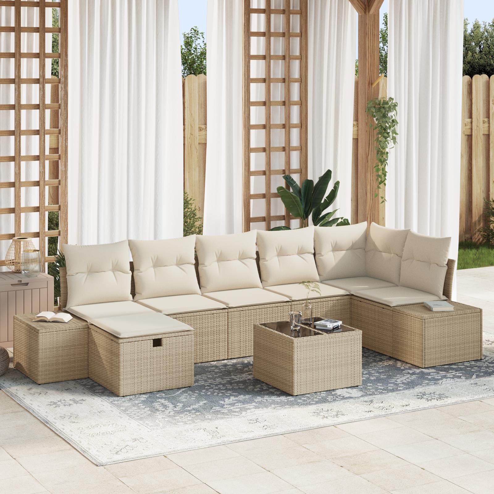 Havesofa Sæt med pude 8 stk Beige 55 x 62 x 69 cm Poly rattan