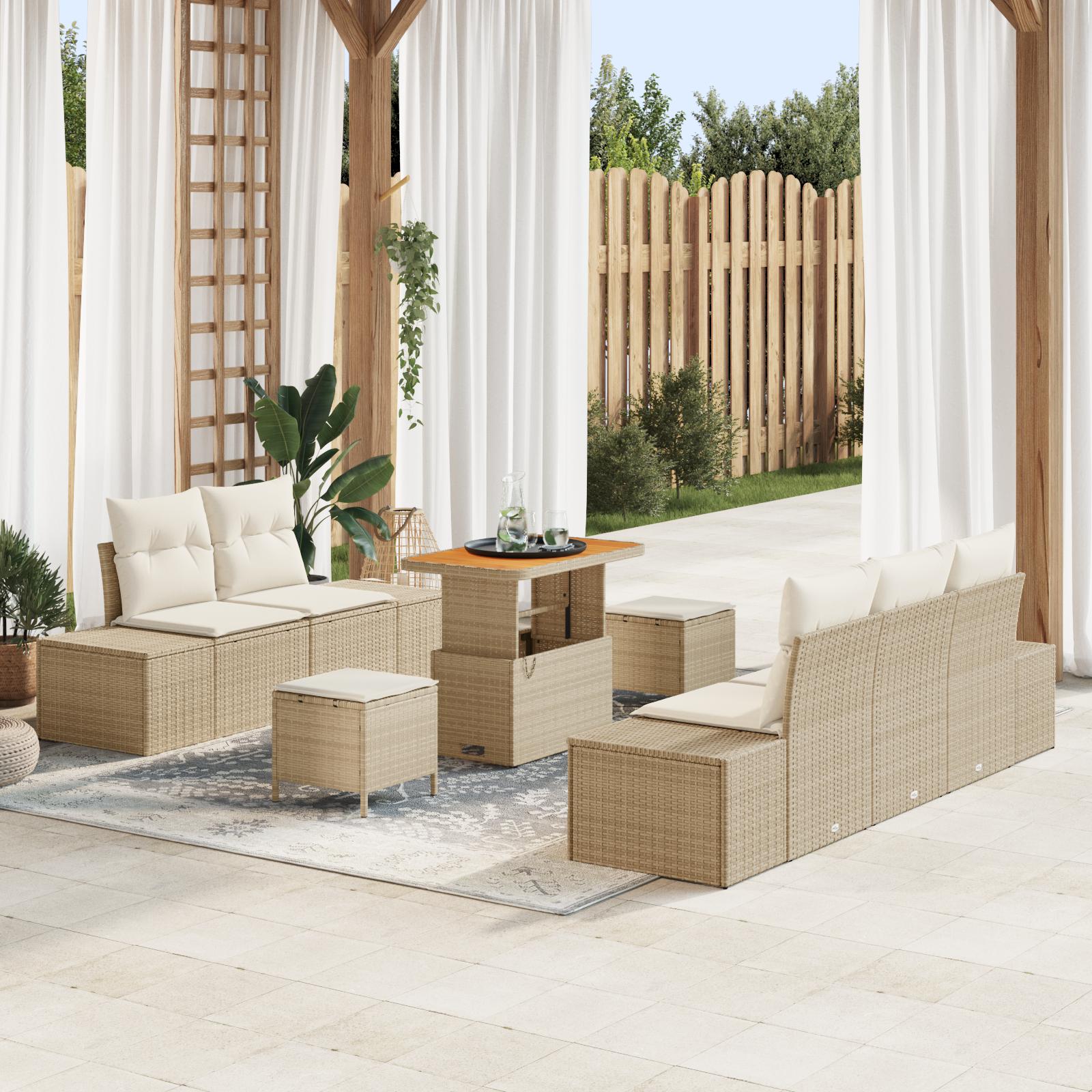 Havesofa Sæt med pude 8 stk Beige og creme 90 x 55 x 71 cm